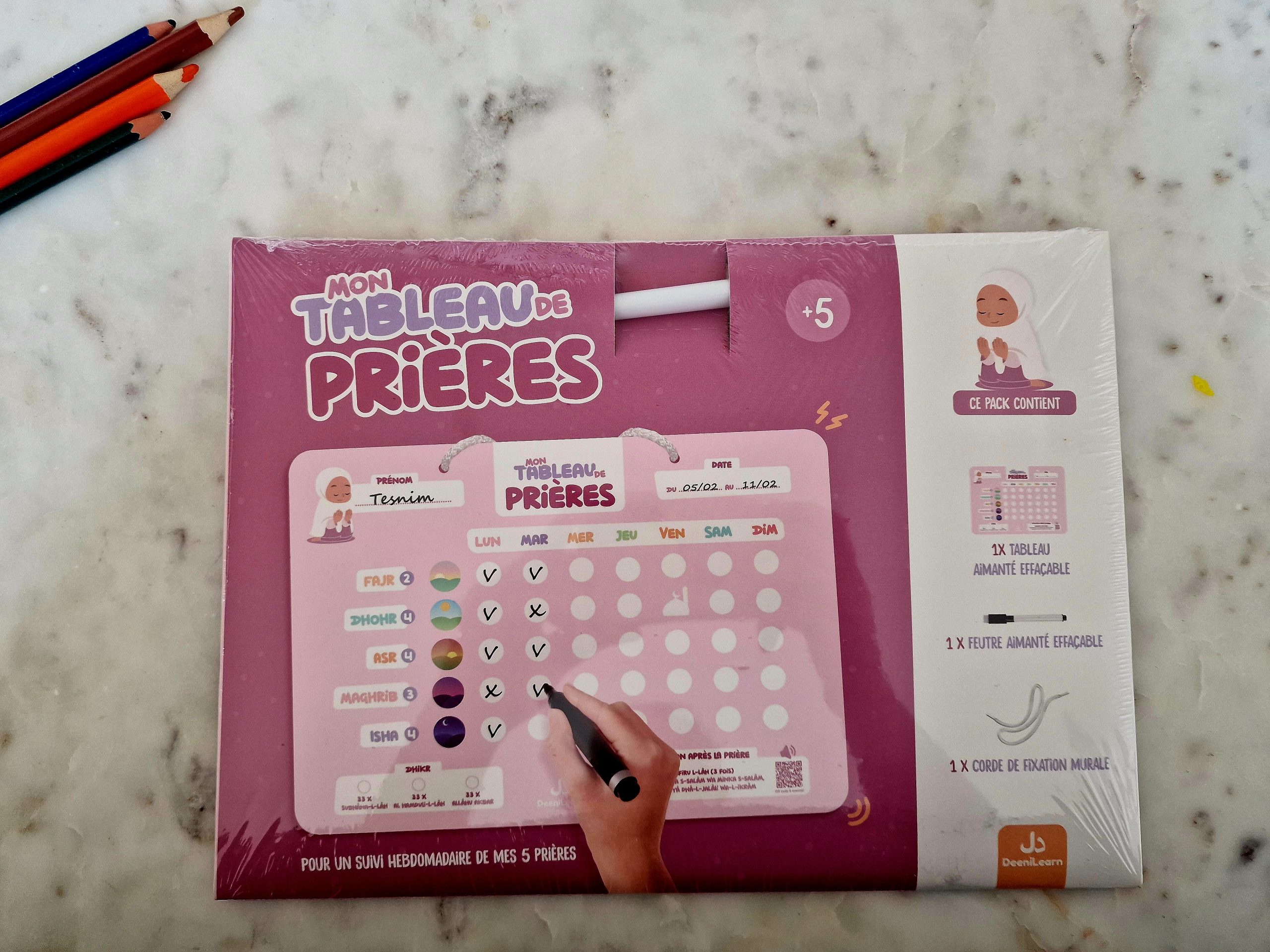 Tableau de prière rose