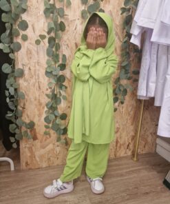 Ensemble fille avec voile intégré et pantalon large – vêtement islamique enfant